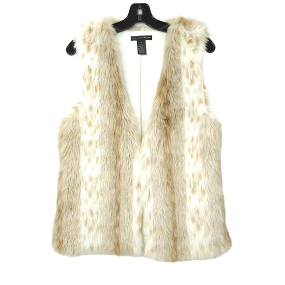 Grace Elements Faux Fur Vest Womens Size M Snow Leopard Brown Cream Boho - Picture 1 of 13
